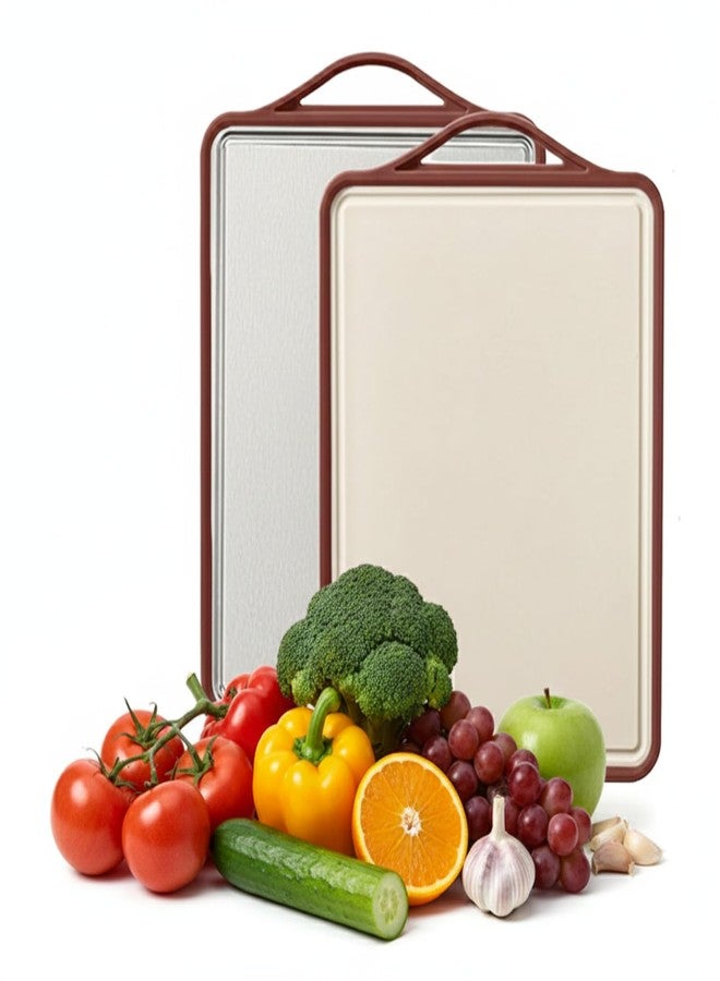 RENVA Stainless Steel Cutting Board,Double Sided Steel Cutting Boards for Kitchen,Stainless Steel/Wheat Straw pp Large Board for Meat,Non Toxic Chopping(38X29). (Brown) - Image 1
